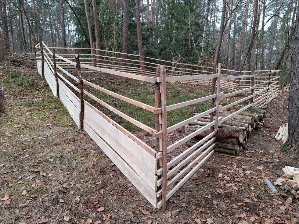 Femel, eine kleine Lichtung mit einem Holzzaun eingefasst.