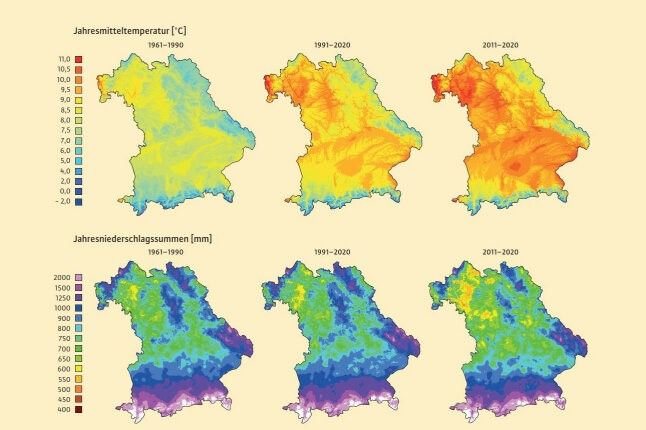 Jahresmitteltemperatur und Jahresniederschlagsummen