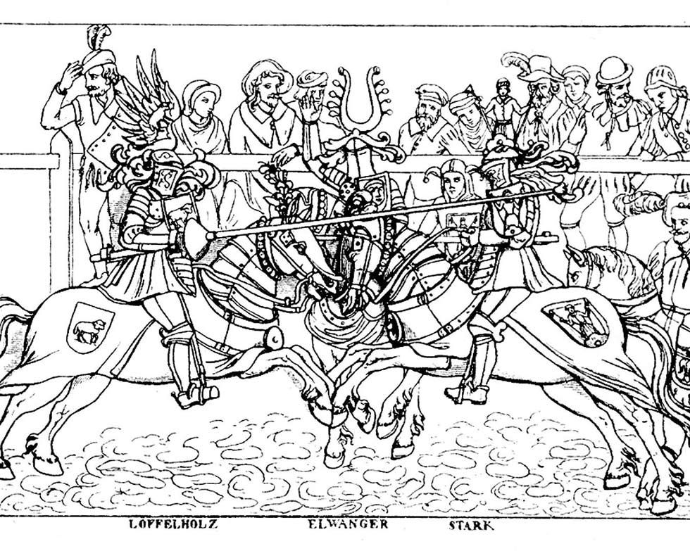 Zeichnung des Gesellenstechenreliefs nach der Radierung von Philipp Walters